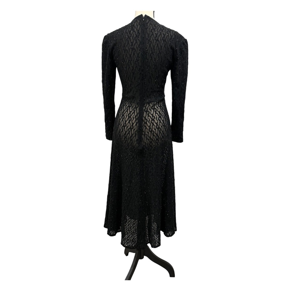 Bari Jay Vintage Black Sequin Lace Long Sleeve Evening Gown Maxi Dress Size 7-8 - Picture 4 of 11